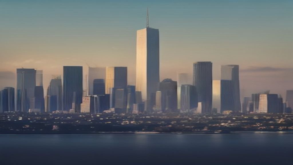 A clean, high-resolution illustration of a peaceful city skyline with a public safety and community support theme, muted color palette.