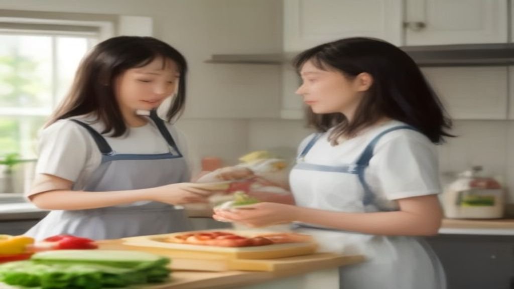 A gentle, photo-realistic image of a caring parent packing healthy lunchboxes with fresh vegetables and sandwiches in a bright home kitchen before school.